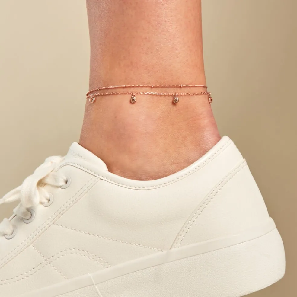 Chaîne De Cheville Heidi Argent Rose Oxyde De Zirconium