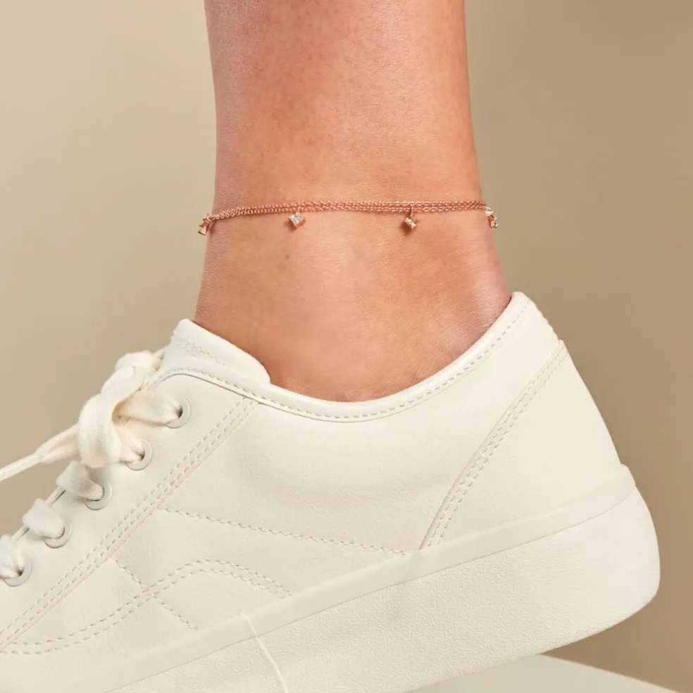 Chaîne De Cheville Heidi Argent Rose Oxyde De Zirconium