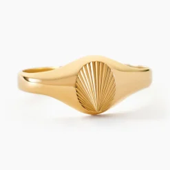 Chevaliere Solarium Or Jaune Ovale Soleil