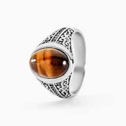 Chevalière Acier Vieilli Keegan 艙il De Tigre