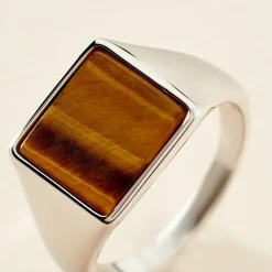 Chevalière Argent Blanc Atilio Oeil De Tigre