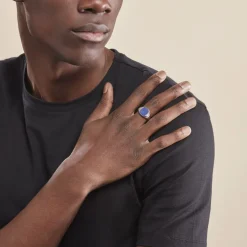 Chevalière Argent Blanc Calisto Lapis Lazuli