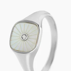 Chevalière Goddess Argent Blanc Nacre Oxyde De Zirconium