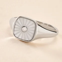 Chevalière Goddess Argent Blanc Nacre Oxyde De Zirconium