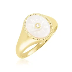 Chevalière Goddess Argent Doré Nacre Oxyde De Zirconium