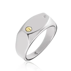 Chevalière Jourdan Lord Acier Bicolore Diamant