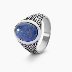 Chevalière Keegan Acier Blanc Lapis Lazuli Oxyde De Zirconium