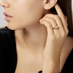 Chevalière Leyton Rectangle Or Jaune Oxyde De Zirconium