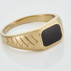 Chevalière Plaqué Or Jaune Steven Email Noir