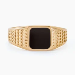 Chevalière Plaqué Or Jaune Ariston Email Noir