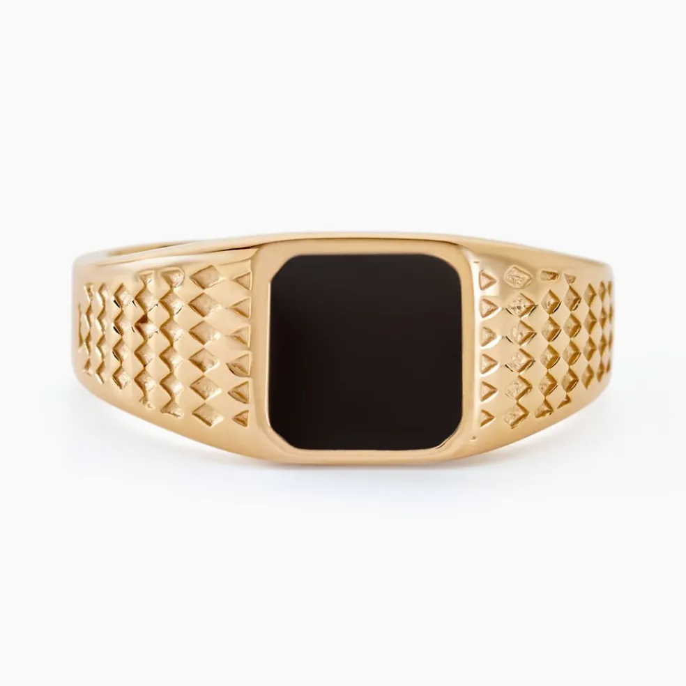 Chevalière Plaqué Or Jaune Ariston Email Noir