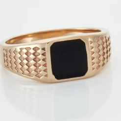 Chevalière Plaqué Or Jaune Ariston Email Noir