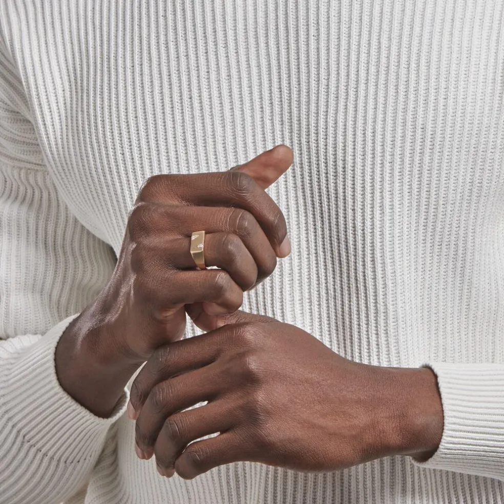 Chevalière Plaqué Or Jaune Asa Oxydes De Zirconium