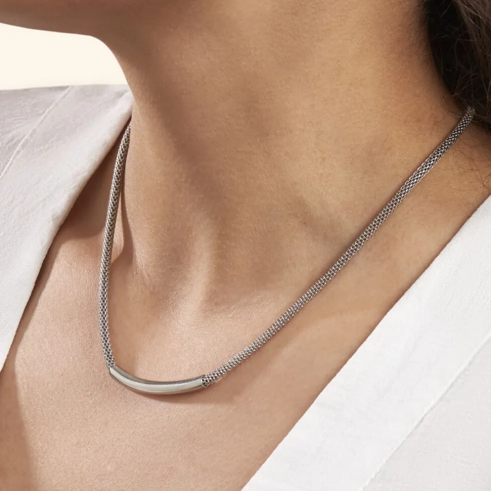 Collier Amadeo Maille Popcorn Acier Blanc