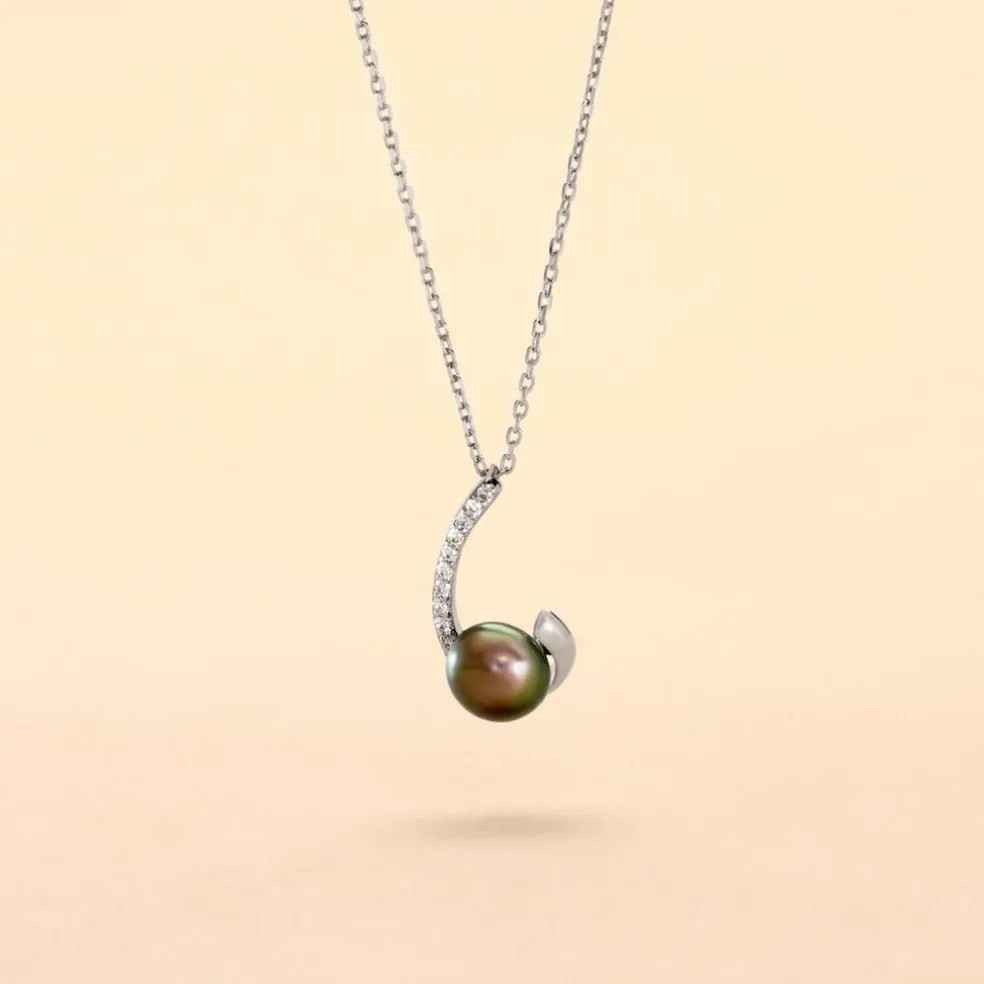 Collier Anais Or Blanc Perle De Culture Et Oxyde De Zirconium