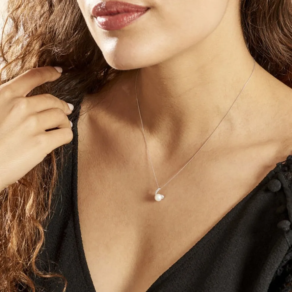 Collier Angel Or Blanc Perle De Culture Oxyde