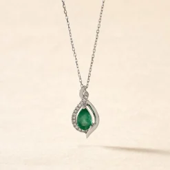 Collier Angelika Or Blanc Emeraude Et Diamant