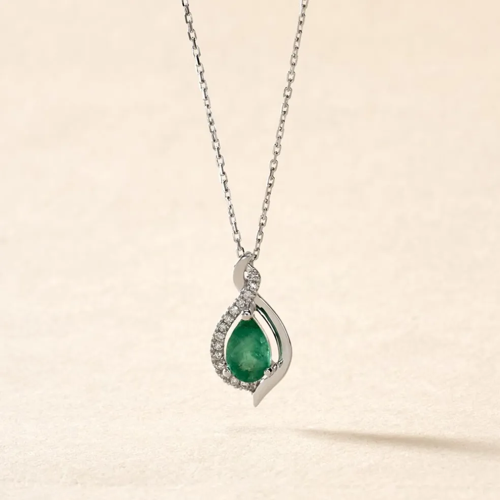 Collier Angelika Or Blanc Emeraude Et Diamant