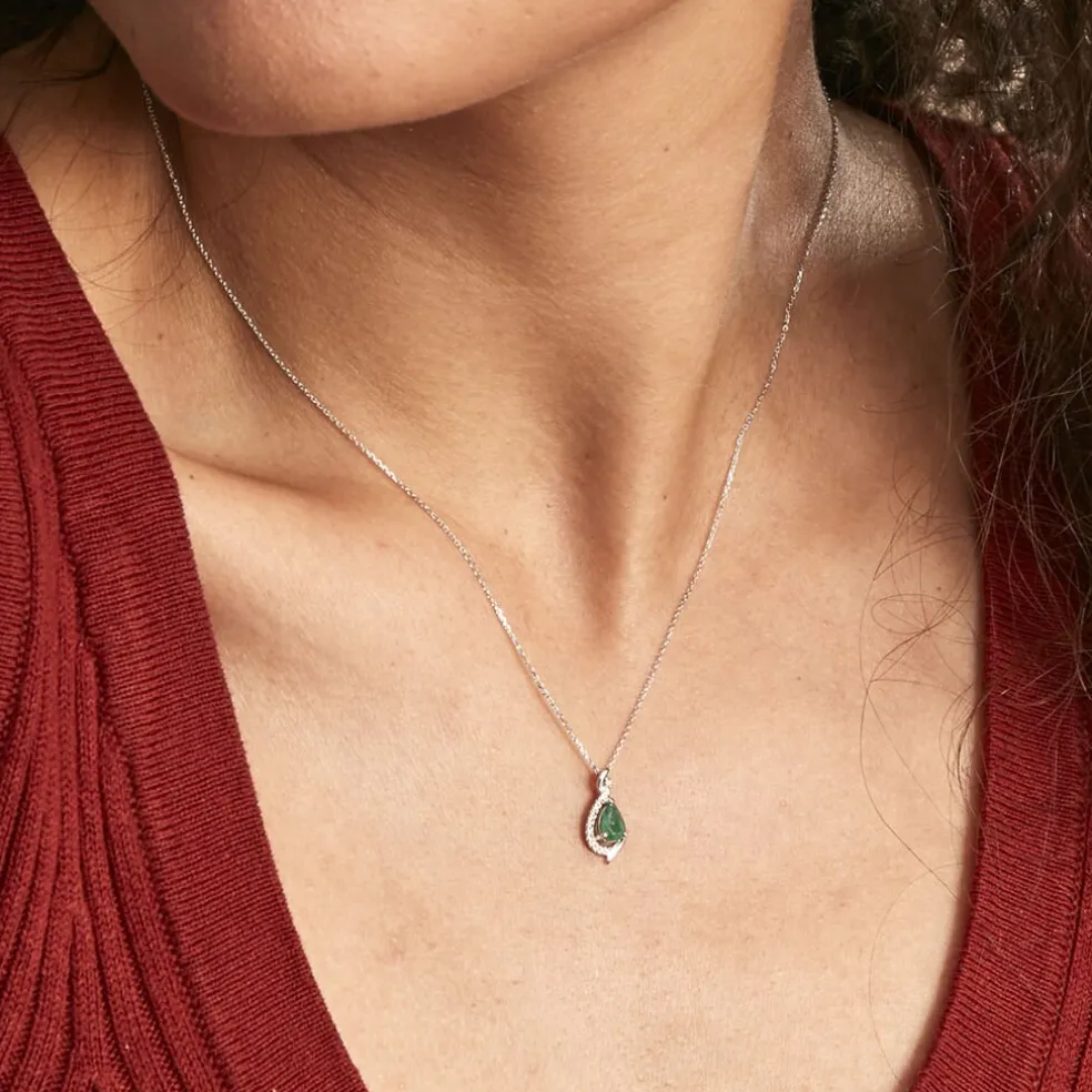 Collier Angelika Or Blanc Emeraude Et Diamant