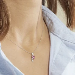 Collier Angie Or Blanc Diamant Et Rubis