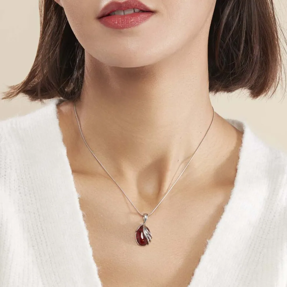 Collier Argent Blanc Aleina Ambre