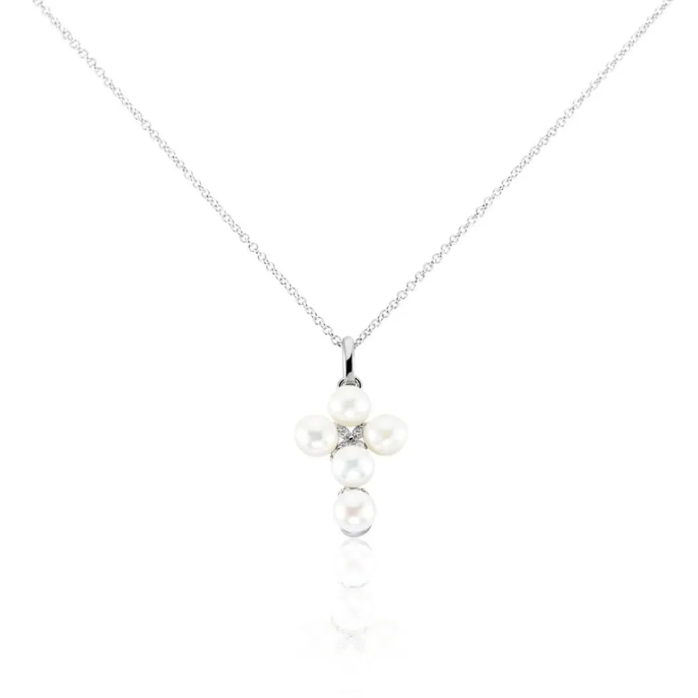 Collier Argent Blanc Burt Perles De Culture Oxydes De Zirconium