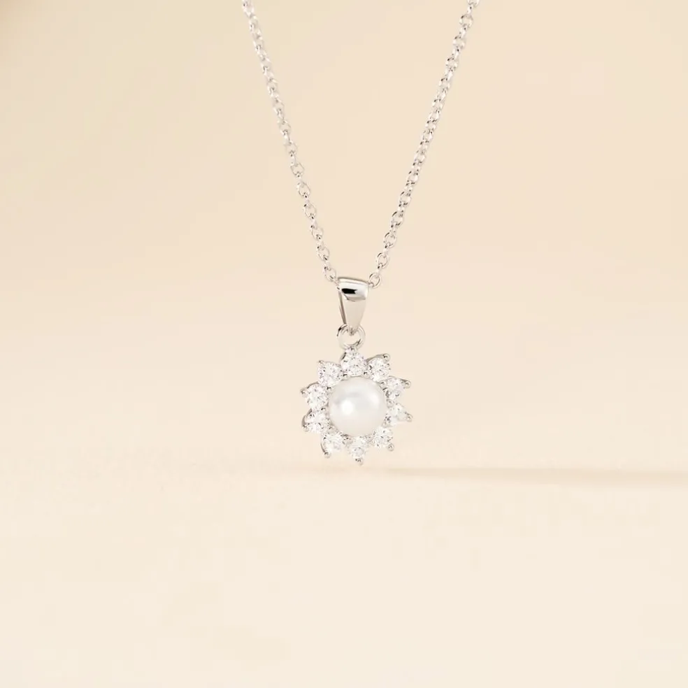 Collier Argent Blanc Cheri Perle De Culture Oxydes De Zirconium