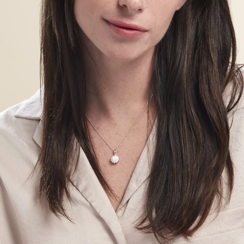 Collier Argent Blanc Cheri Perle De Culture Oxydes De Zirconium