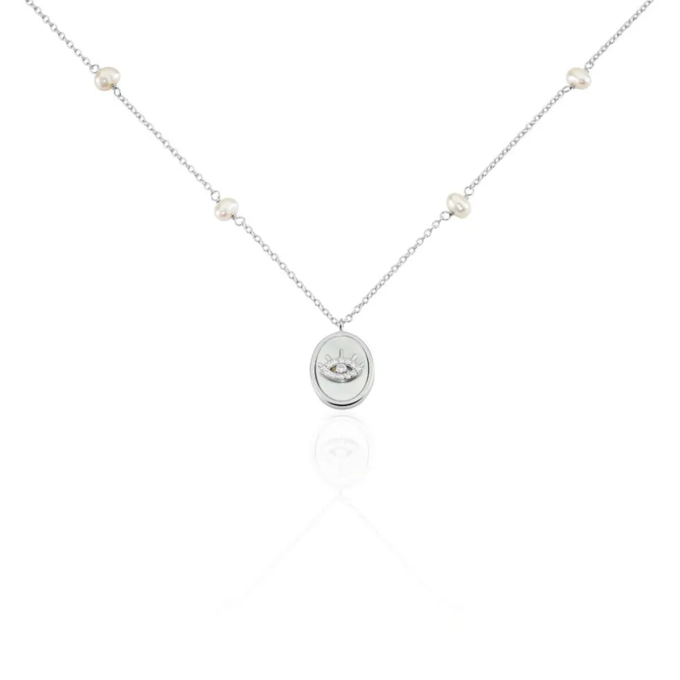 Collier Argent Glad Perles De Culture Nacre Oxydes De Zirconium