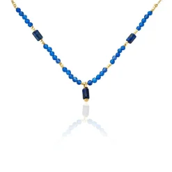 Collier Attila Acier Doré Lapis Lazuli Agate
