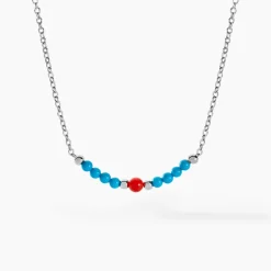 Collier Behati Argent Blanc Corail Turquoise