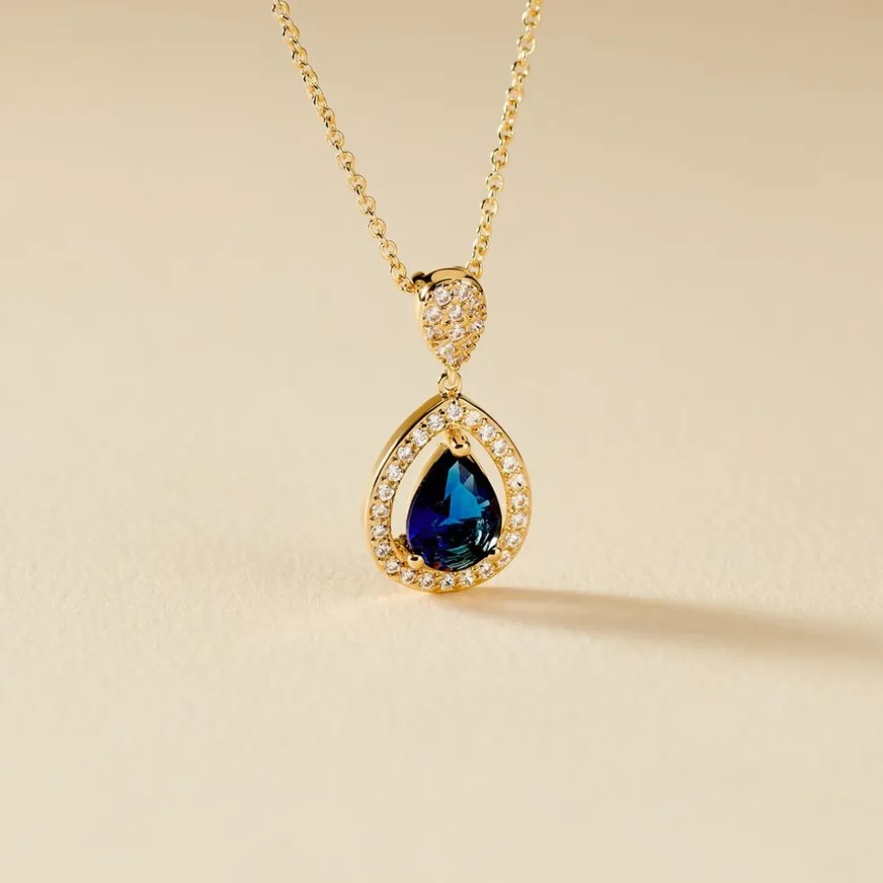 Collier Brigita Plaqué Or Pierre De Synthese Et Oxyde De Zirconium