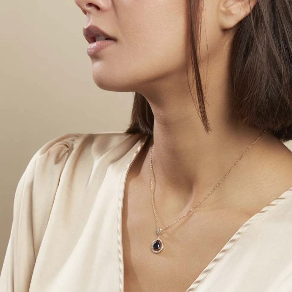 Collier Brigita Plaqué Or Pierre De Synthese Et Oxyde De Zirconium