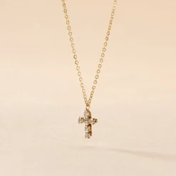 Collier Canice Croix Or Jaune Oxyde De Zirconium