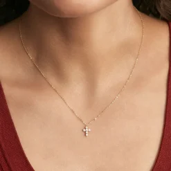 Collier Canice Croix Or Jaune Oxyde De Zirconium