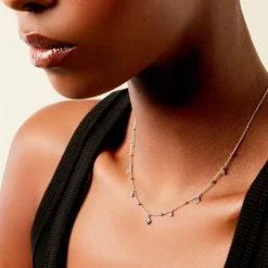 Collier Clova Argent Blanc Oxyde De Zirconium Pierre De Synthese