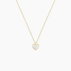 Collier Coeur Serti Clos Or Jaune Oxyde De Zirconium