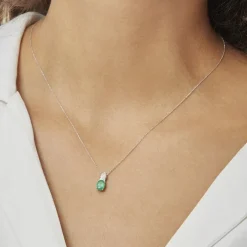 Collier Crista Or Blanc Emeraude Et Diamant