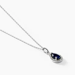 Collier Dorthy Or Blanc Saphir Et Diamant