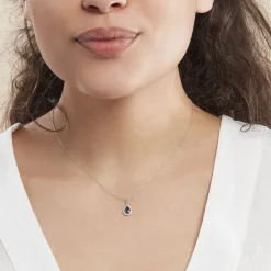 Collier Dorthy Or Blanc Saphir Et Diamant