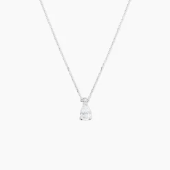 Collier Enis Or Blanc Oxyde De Zirconium Et Olivine