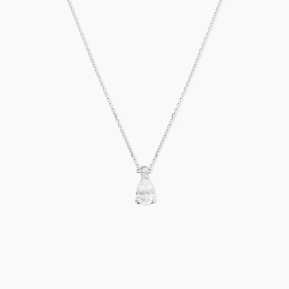 Collier Enis Or Blanc Oxyde De Zirconium Et Olivine