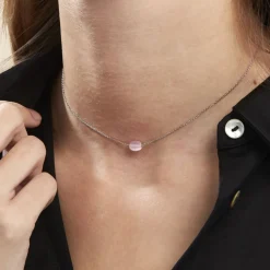 Collier Evren Argent Blanc Quartz Rose