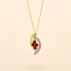 Collier Hoela Or Jaune Diamant Et Rubis