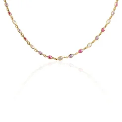 Collier Ilvaae Plaqué Or Pierre De Synthèse Rose