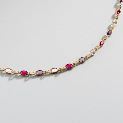 Collier Ilvaae Plaqué Or Pierre De Synthèse Rose