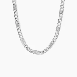Collier Jeremi Maille Alternee 1/3 Et Plaquettes Argent Blanc