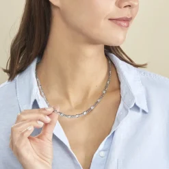 Collier Jeremi Maille Alternee 1/3 Et Plaquettes Argent Blanc