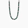 Collier Jourdan Bengale Acier Argenté Malachite Pierre De Lave