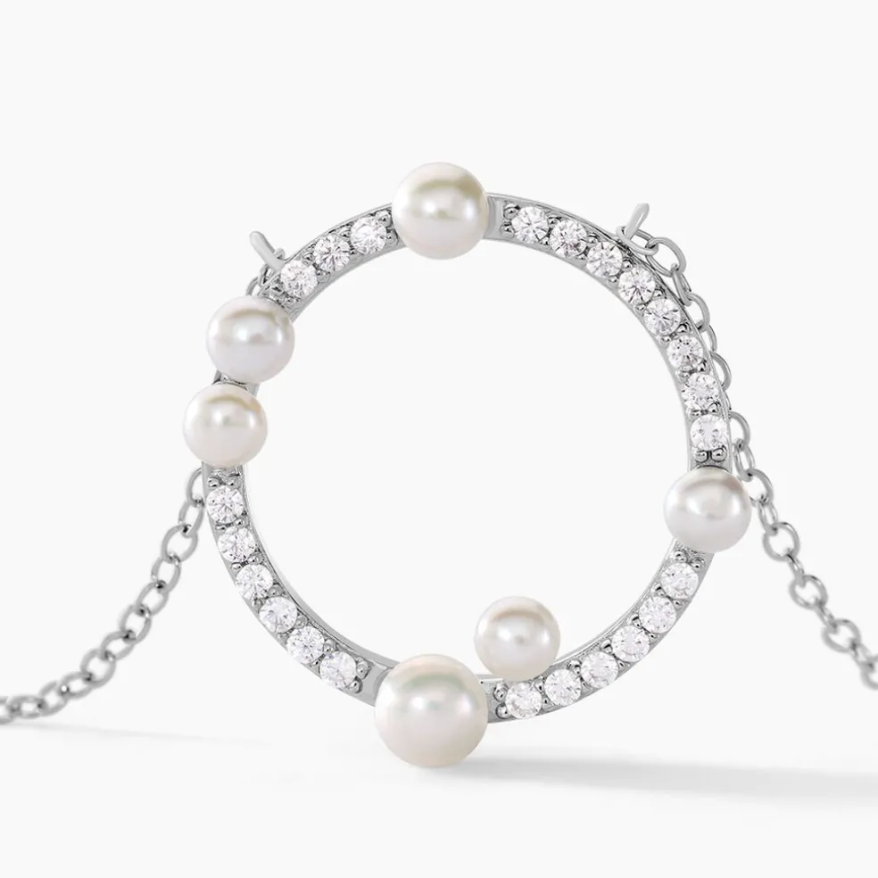 Collier Lua Argent Blanc Oxyde De Zirconium Perle De Culture